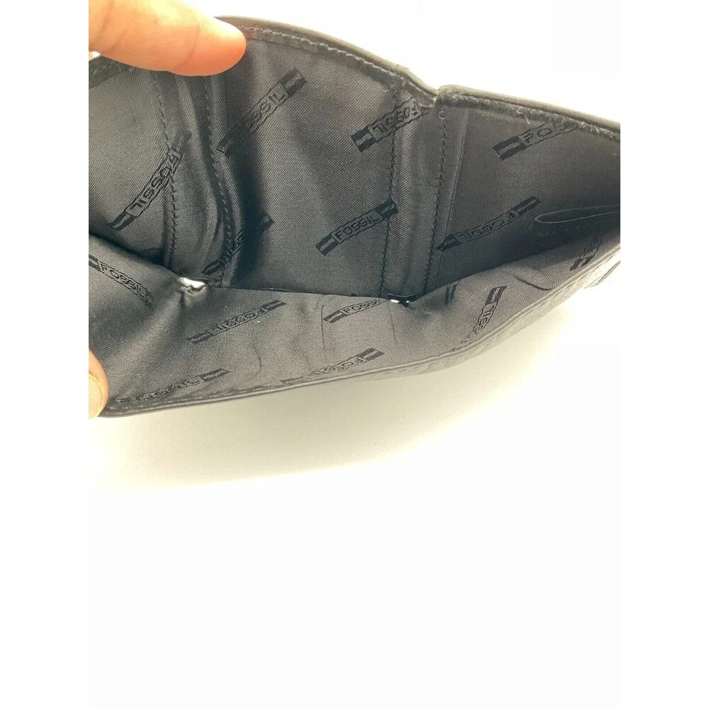 Fossil Wallet Black Genuine Leather Trifold ID &‎ Card Slots